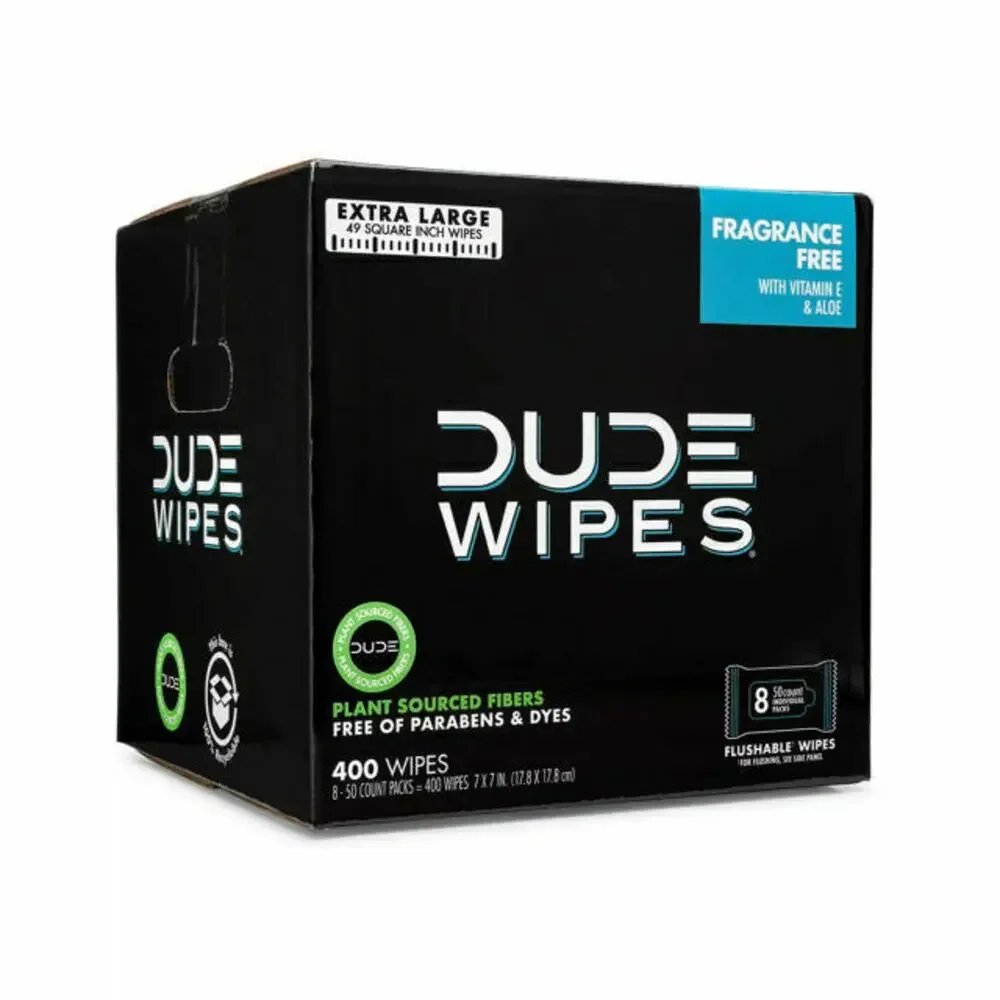 DUDE Wipes XL Flushable Wipes Fragrance Free 8 Packs 400 Count Mega Value